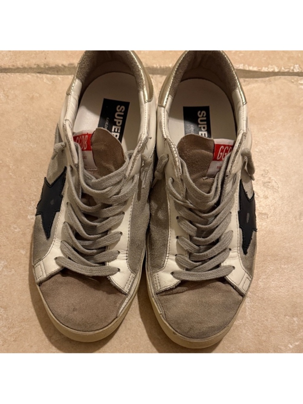 Golden Goose Men's Suede Star Sneakers in Taupe, White & Black